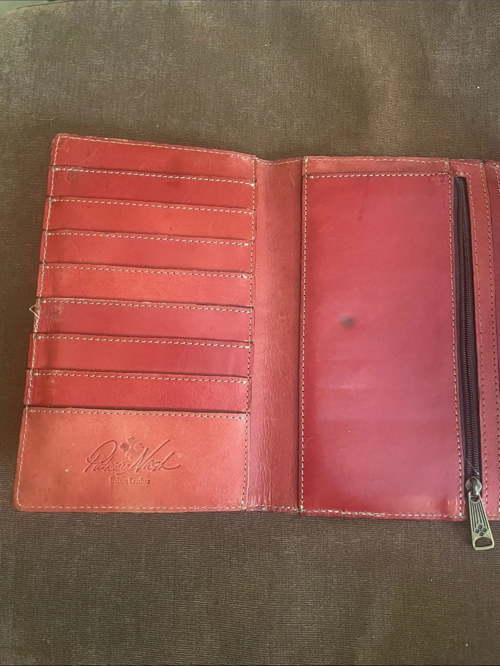 Patricia Nash Weathered Studded Leather Wallet/Clutch in Distressed Burnt Orange